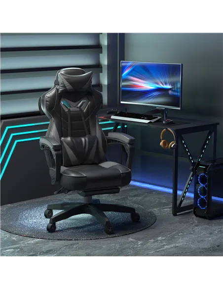 Vinsetto Computer Gaming Chair, Racing Desk Chair with Lumbar Support and Footrest, PU Leather Gamer Chair with Headrest and Swi