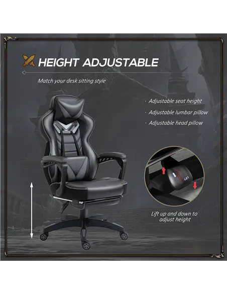 Vinsetto Computer Gaming Chair, Racing Desk Chair with Lumbar Support and Footrest, PU Leather Gamer Chair with Headrest and Swi