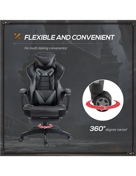 Vinsetto Computer Gaming Chair, Racing Desk Chair with Lumbar Support and Footrest, PU Leather Gamer Chair with Headrest and Swi