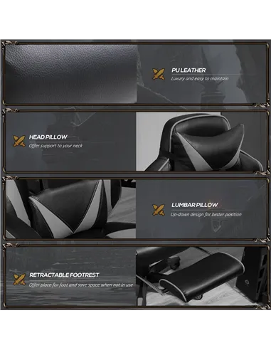 Vinsetto Computer Gaming Chair, Racing Desk Chair with Lumbar Support and Footrest, PU Leather Gamer Chair with Headrest and Swi