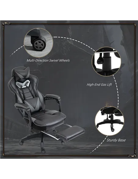 Vinsetto Computer Gaming Chair, Racing Desk Chair with Lumbar Support and Footrest, PU Leather Gamer Chair with Headrest and Swi