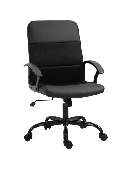 Vinsetto Mesh Office Chair, Faux Leather Desk Chair with Swivel Wheels, Adjustable Height and Tilt Function, Black