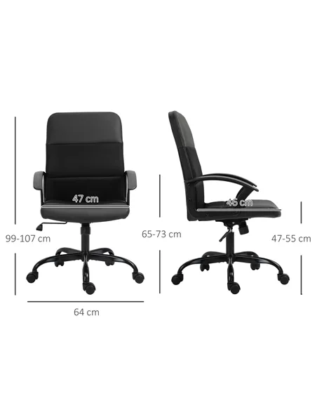 Vinsetto Mesh Office Chair, Faux Leather Desk Chair with Swivel Wheels, Adjustable Height and Tilt Function, Black