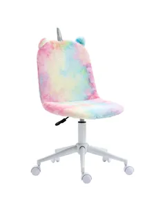 Vinsetto Fluffy Unicorn Office Chair with Mid-Back and Swivel Wheel, Cute Desk Chair, Rainbow Multi-Colored