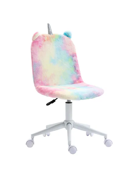 Vinsetto Fluffy Unicorn Office Chair with Mid-Back and Swivel Wheel, Cute Desk Chair, Rainbow Multi-Colored