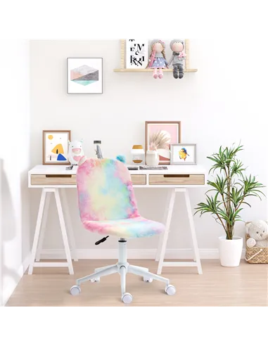 Vinsetto Fluffy Unicorn Office Chair with Mid-Back and Swivel Wheel, Cute Desk Chair, Rainbow Multi-Colored