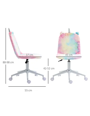 Vinsetto Fluffy Unicorn Office Chair with Mid-Back and Swivel Wheel, Cute Desk Chair, Rainbow Multi-Colored