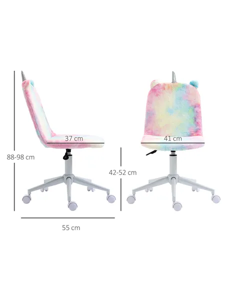 Vinsetto Fluffy Unicorn Office Chair with Mid-Back and Swivel Wheel, Cute Desk Chair, Rainbow Multi-Colored