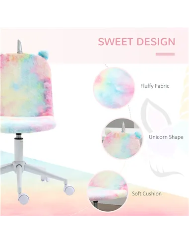 Vinsetto Fluffy Unicorn Office Chair with Mid-Back and Swivel Wheel, Cute Desk Chair, Rainbow Multi-Colored