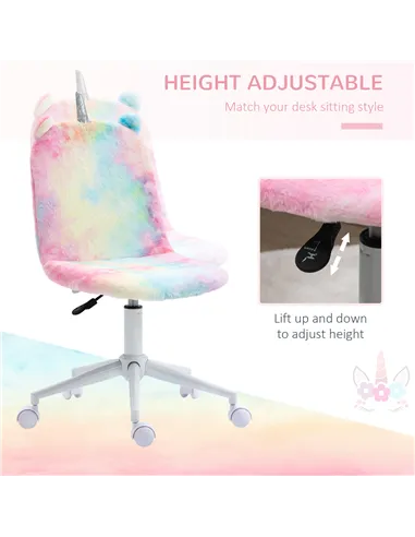 Vinsetto Fluffy Unicorn Office Chair with Mid-Back and Swivel Wheel, Cute Desk Chair, Rainbow Multi-Colored
