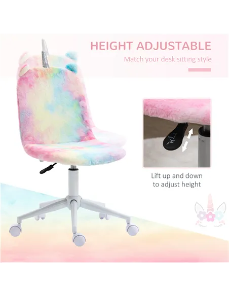 Vinsetto Fluffy Unicorn Office Chair with Mid-Back and Swivel Wheel, Cute Desk Chair, Rainbow Multi-Colored