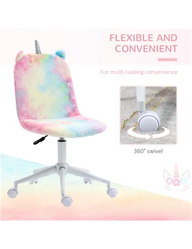 Vinsetto Fluffy Unicorn Office Chair with Mid-Back and Swivel Wheel, Cute Desk Chair, Rainbow Multi-Colored