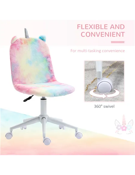 Vinsetto Fluffy Unicorn Office Chair with Mid-Back and Swivel Wheel, Cute Desk Chair, Rainbow Multi-Colored