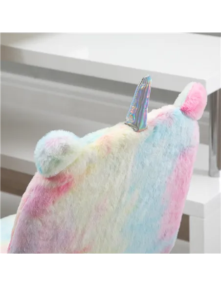 Vinsetto Fluffy Unicorn Office Chair with Mid-Back and Swivel Wheel, Cute Desk Chair, Rainbow Multi-Colored