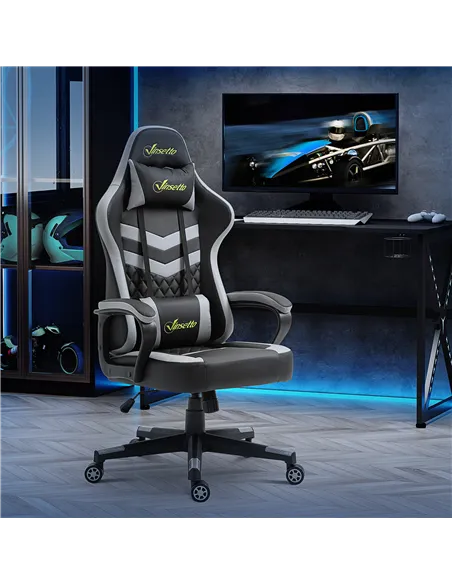 Vinsetto Gaming Chair, Computer Desk Chair with Lumbar Support, Faux Leather Racing Chair with Headrest and Swivel Wheels for Ho