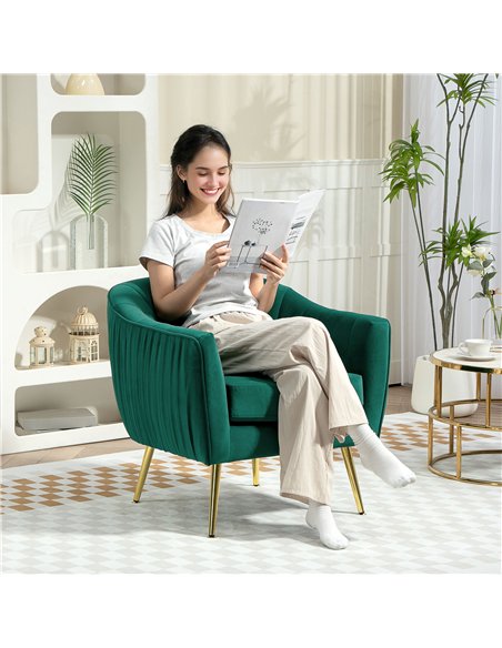 HOMCOM Velvet-Feel Shell Back Accent Chair - Green