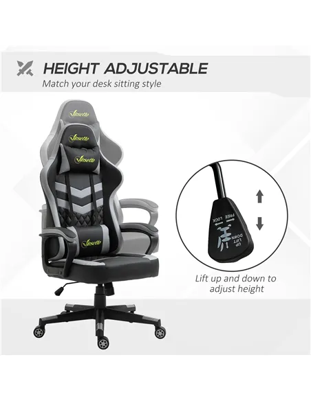 Vinsetto Gaming Chair, Computer Desk Chair with Lumbar Support, Faux Leather Racing Chair with Headrest and Swivel Wheels for Ho