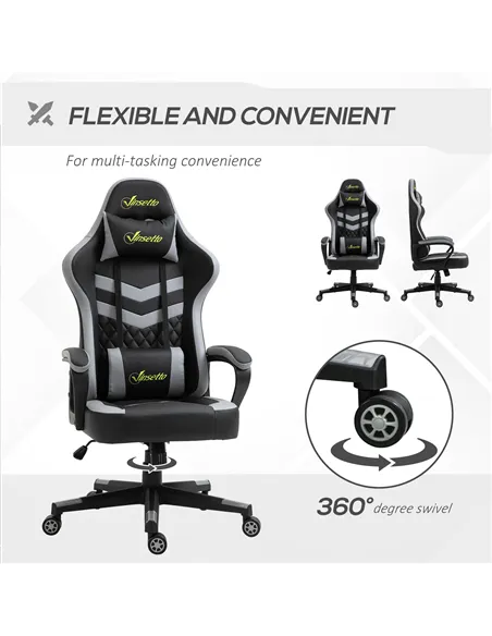 Vinsetto Gaming Chair, Computer Desk Chair with Lumbar Support, Faux Leather Racing Chair with Headrest and Swivel Wheels for Ho