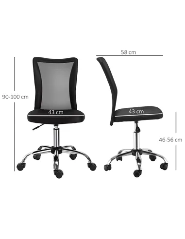 Vinsetto Office Chair, Armless Desk Chair, Adjustable Computer Swivel Chair with Rolling Wheels and Mesh Back for Home Work Stud