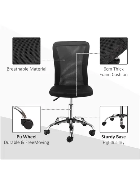 Vinsetto Office Chair, Armless Desk Chair, Adjustable Computer Swivel Chair with Rolling Wheels and Mesh Back for Home Work Stud