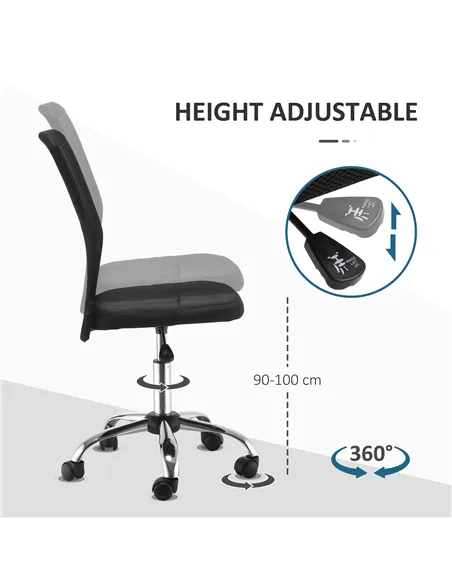 Vinsetto Office Chair, Armless Desk Chair, Adjustable Computer Swivel Chair with Rolling Wheels and Mesh Back for Home Work Stud