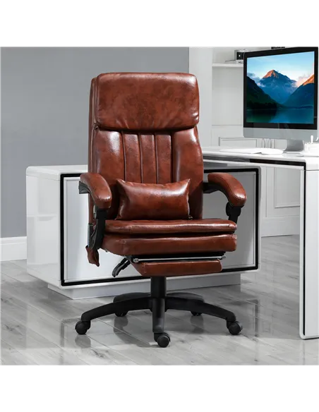 Vinsetto PU Leather Office Chair with 7 Point Vibrating Massage, Computer Desk Chair with Footrest, Adjustable Height, Reclining
