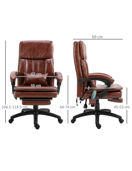 Vinsetto PU Leather Office Chair with 7 Point Vibrating Massage, Computer Desk Chair with Footrest, Adjustable Height, Reclining