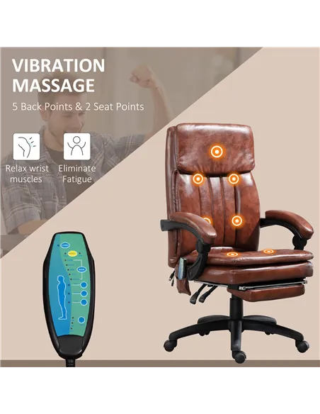 Vinsetto PU Leather Office Chair with 7 Point Vibrating Massage, Computer Desk Chair with Footrest, Adjustable Height, Reclining