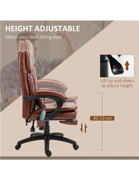 Vinsetto PU Leather Office Chair with 7 Point Vibrating Massage, Computer Desk Chair with Footrest, Adjustable Height, Reclining
