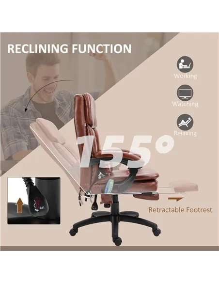 Vinsetto PU Leather Office Chair with 7 Point Vibrating Massage, Computer Desk Chair with Footrest, Adjustable Height, Reclining