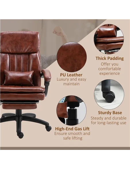 Vinsetto PU Leather Office Chair with 7 Point Vibrating Massage, Computer Desk Chair with Footrest, Adjustable Height, Reclining