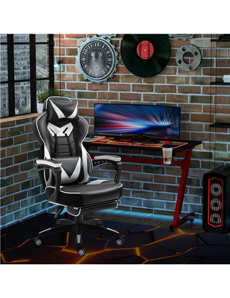 Vinsetto Computer Gaming Chair, Racing Desk Chair with Lumbar Support and Footrest, PU Leather Gamer Chair with Headrest and Swi