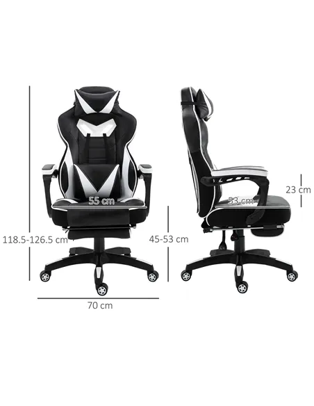 Vinsetto Computer Gaming Chair, Racing Desk Chair with Lumbar Support and Footrest, PU Leather Gamer Chair with Headrest and Swi