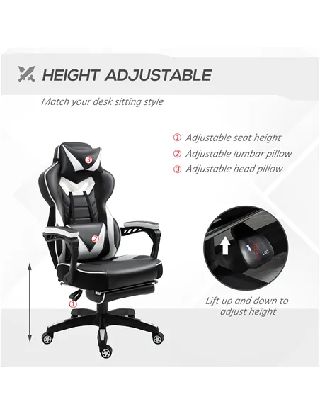Vinsetto Computer Gaming Chair, Racing Desk Chair with Lumbar Support and Footrest, PU Leather Gamer Chair with Headrest and Swi