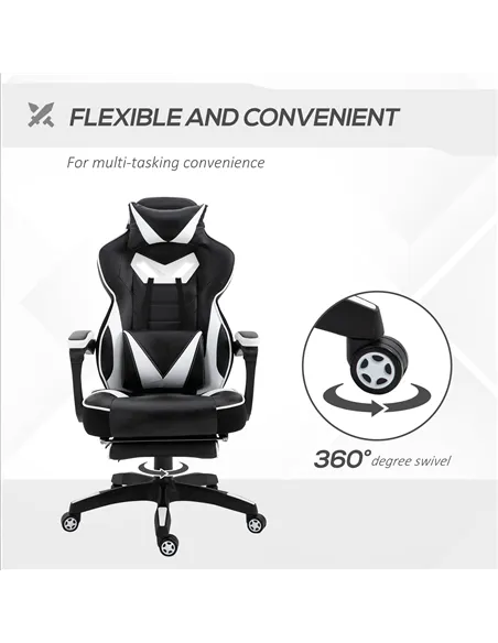 Vinsetto Computer Gaming Chair, Racing Desk Chair with Lumbar Support and Footrest, PU Leather Gamer Chair with Headrest and Swi