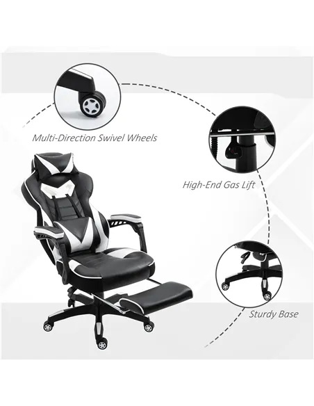 Vinsetto Computer Gaming Chair, Racing Desk Chair with Lumbar Support and Footrest, PU Leather Gamer Chair with Headrest and Swi