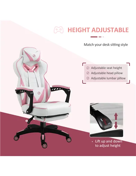 Vinsetto Computer Gaming Chair, Racing Desk Chair with Lumbar Support and Footrest, PU Leather Gamer Chair with Headrest and Swi