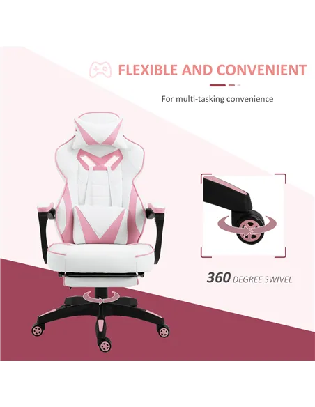 Vinsetto Computer Gaming Chair, Racing Desk Chair with Lumbar Support and Footrest, PU Leather Gamer Chair with Headrest and Swi