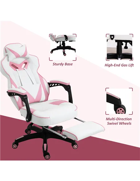 Vinsetto Computer Gaming Chair, Racing Desk Chair with Lumbar Support and Footrest, PU Leather Gamer Chair with Headrest and Swi