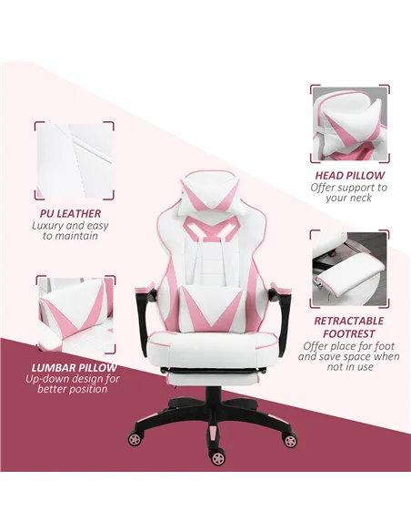 Vinsetto Computer Gaming Chair, Racing Desk Chair with Lumbar Support and Footrest, PU Leather Gamer Chair with Headrest and Swi