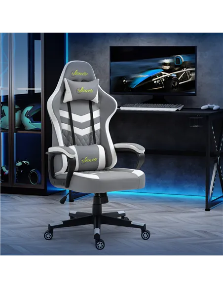 Vinsetto Gaming Chair, Computer Desk Chair with Lumbar Support, Faux Leather Racing Chair with Headrest and Swivel Wheels for Ho