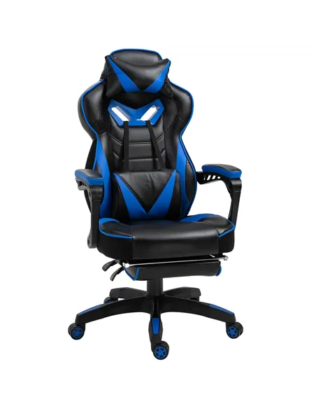 Vinsetto Faux Leather Reclining Gaming Chair, with Footrest - Blue/Black