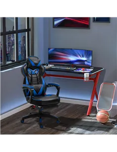 Vinsetto Faux Leather Reclining Gaming Chair, with Footrest - Blue/Black 2