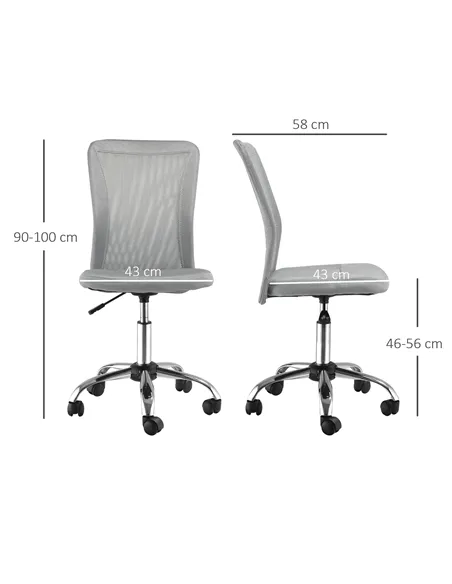 Vinsetto Office Chair, Armless Desk Chair, Adjustable Computer Swivel Chair with Rolling Wheels and Mesh Back for Home Work Stud