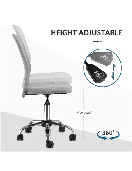Vinsetto Office Chair, Armless Desk Chair, Adjustable Computer Swivel Chair with Rolling Wheels and Mesh Back for Home Work Stud