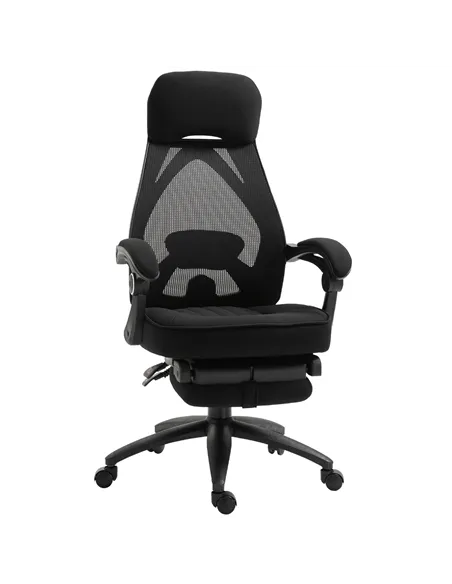Vinsetto Office Chair with Footrest,High Back Swivel Desk Chair with Adjustable Height and Headrest for Home Office, Black