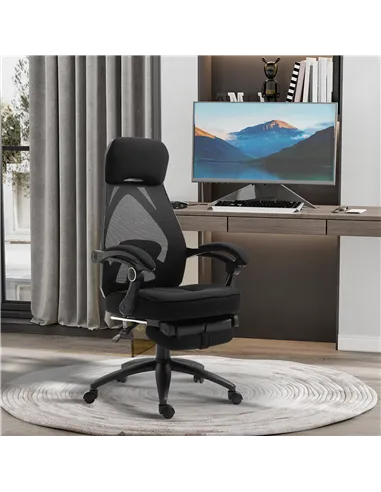 Vinsetto Office Chair with Footrest,High Back Swivel Desk Chair with Adjustable Height and Headrest for Home Office, Black
