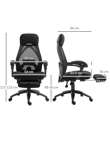 Vinsetto Office Chair with Footrest,High Back Swivel Desk Chair with Adjustable Height and Headrest for Home Office, Black