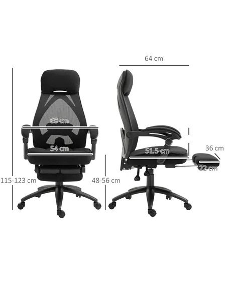 Vinsetto Office Chair with Footrest,High Back Swivel Desk Chair with Adjustable Height and Headrest for Home Office, Black
