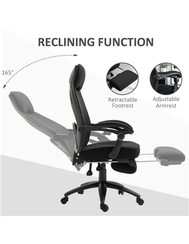 Vinsetto Office Chair with Footrest,High Back Swivel Desk Chair with Adjustable Height and Headrest for Home Office, Black